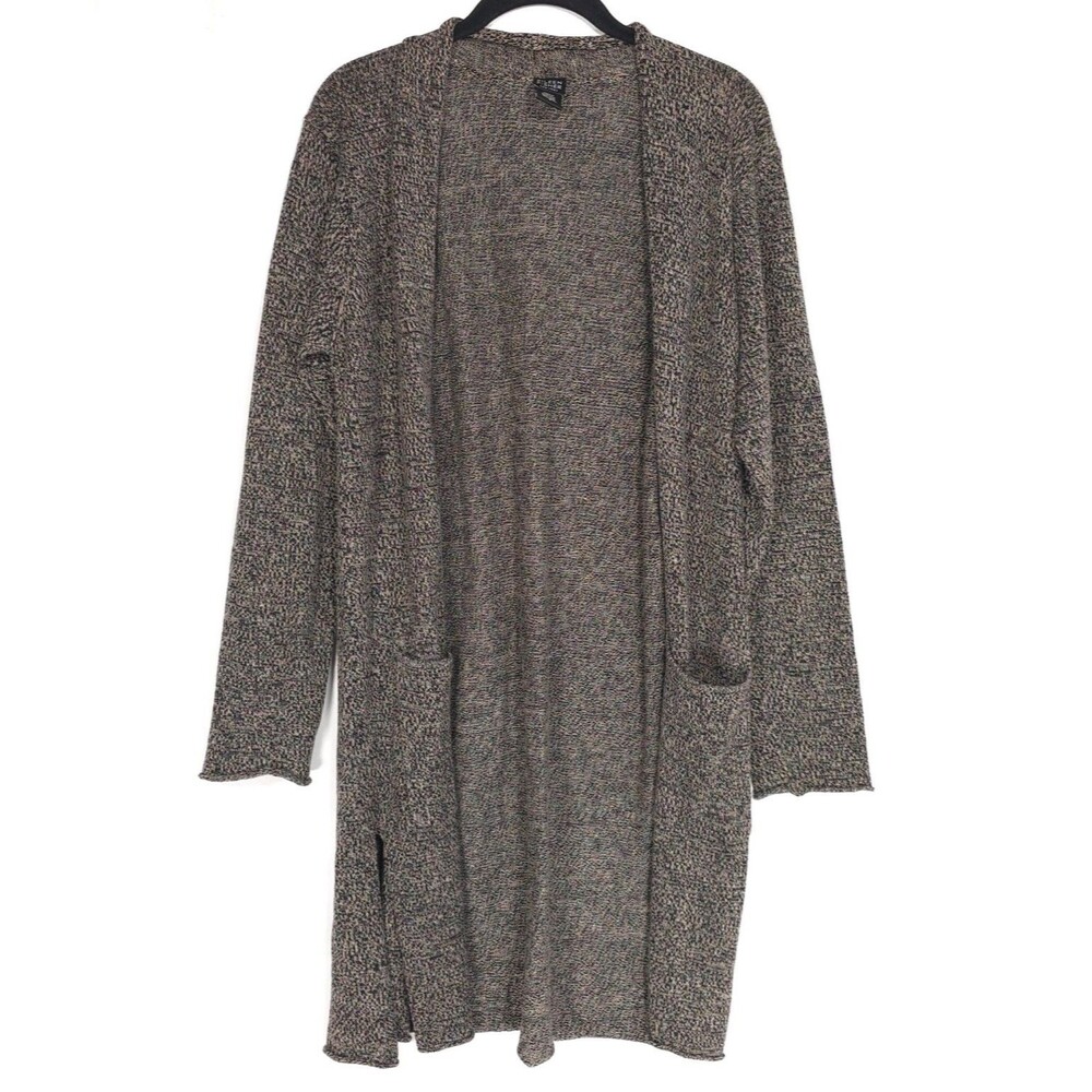 EILEEN FISHER NY LINEN WOOL Open Front Knit Cardigan SMALL Long Sleeve HONG KONG